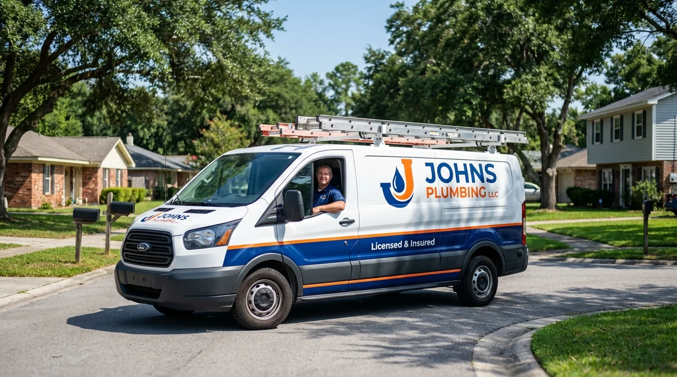 Johns Plumbing LLC service van in Prospect Park, PA