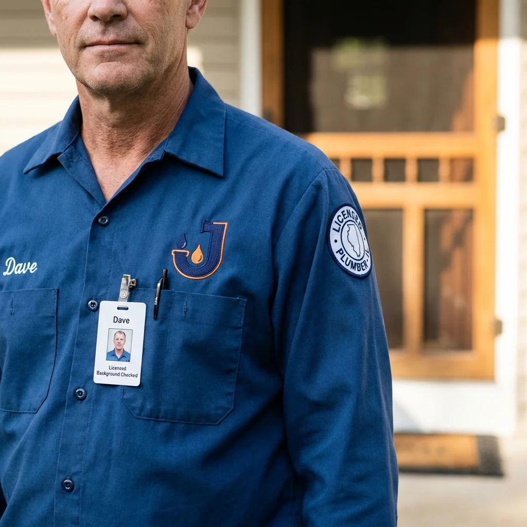 Licensed plumber showing ID badge in Prospect Park, PA