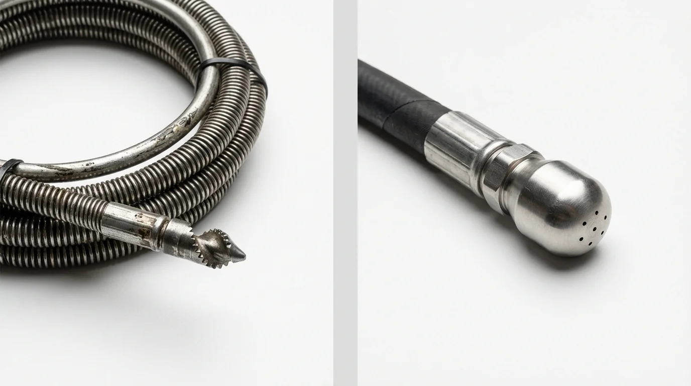 Drain snake cable and hydro jetting nozzle used for drain cleaning in Prospect Park, PA