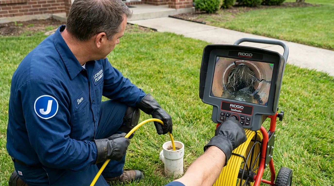 Sewer camera inspection being performed by Johns Plumbing LLC in Prospect Park