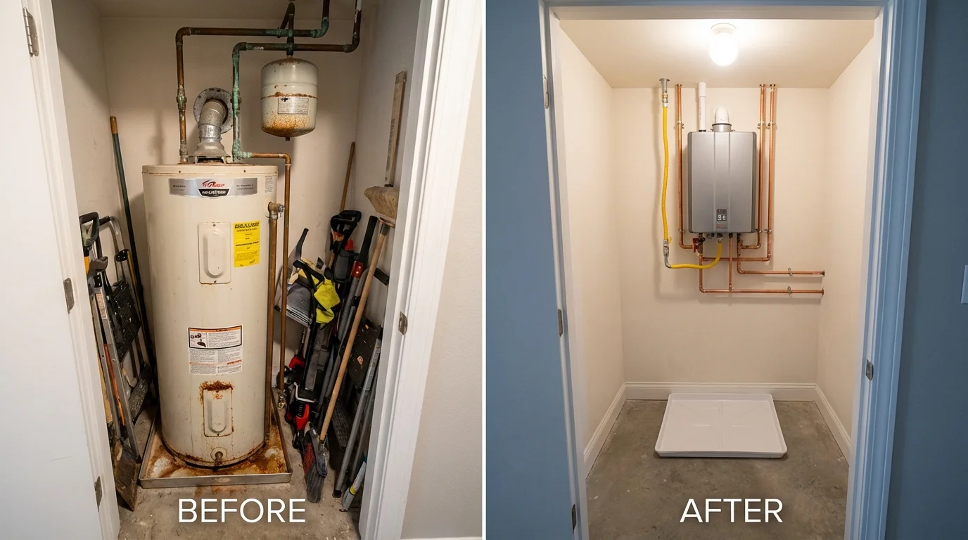 Tank water heater versus wall-mounted tankless unit comparison for Prospect Park, PA homeowners