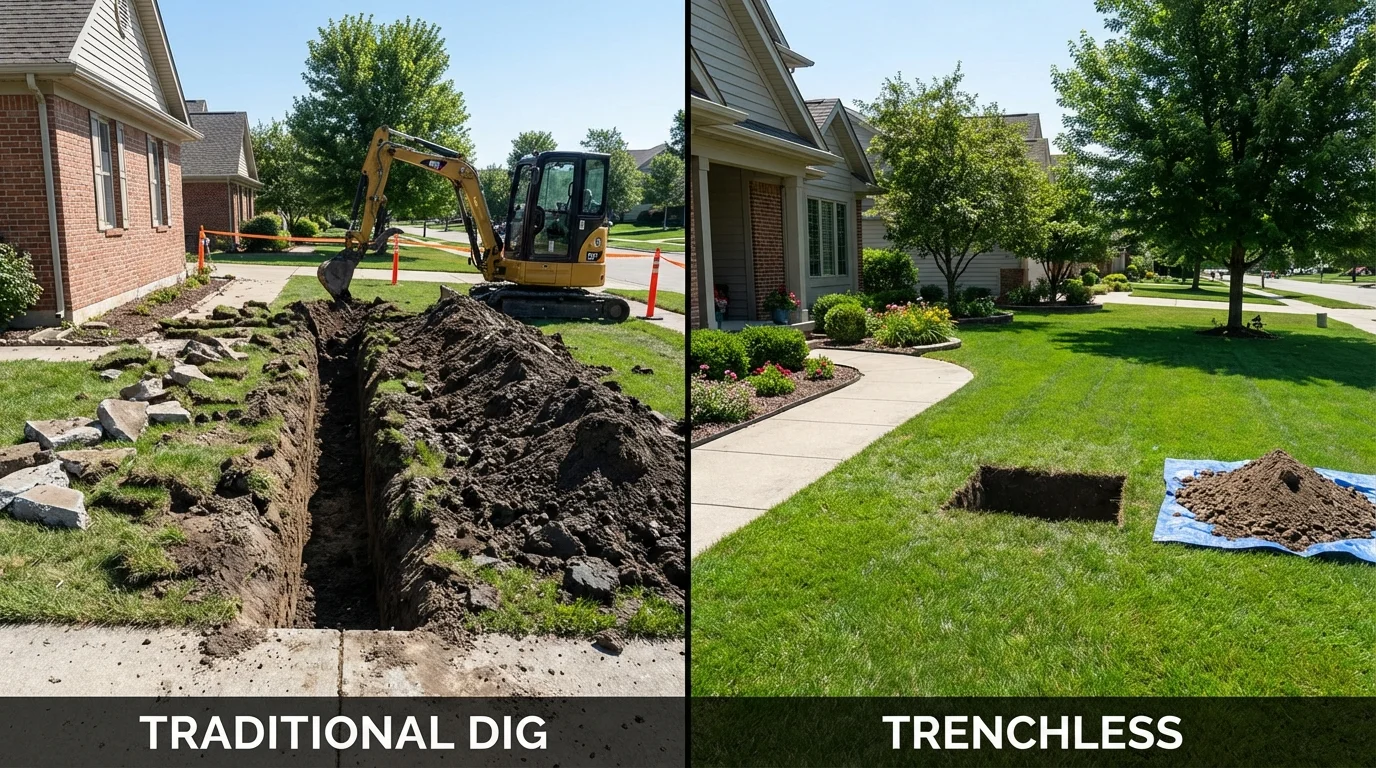 Trenchless sewer repair with minimal yard damage versus traditional excavation in Prospect Park, PA